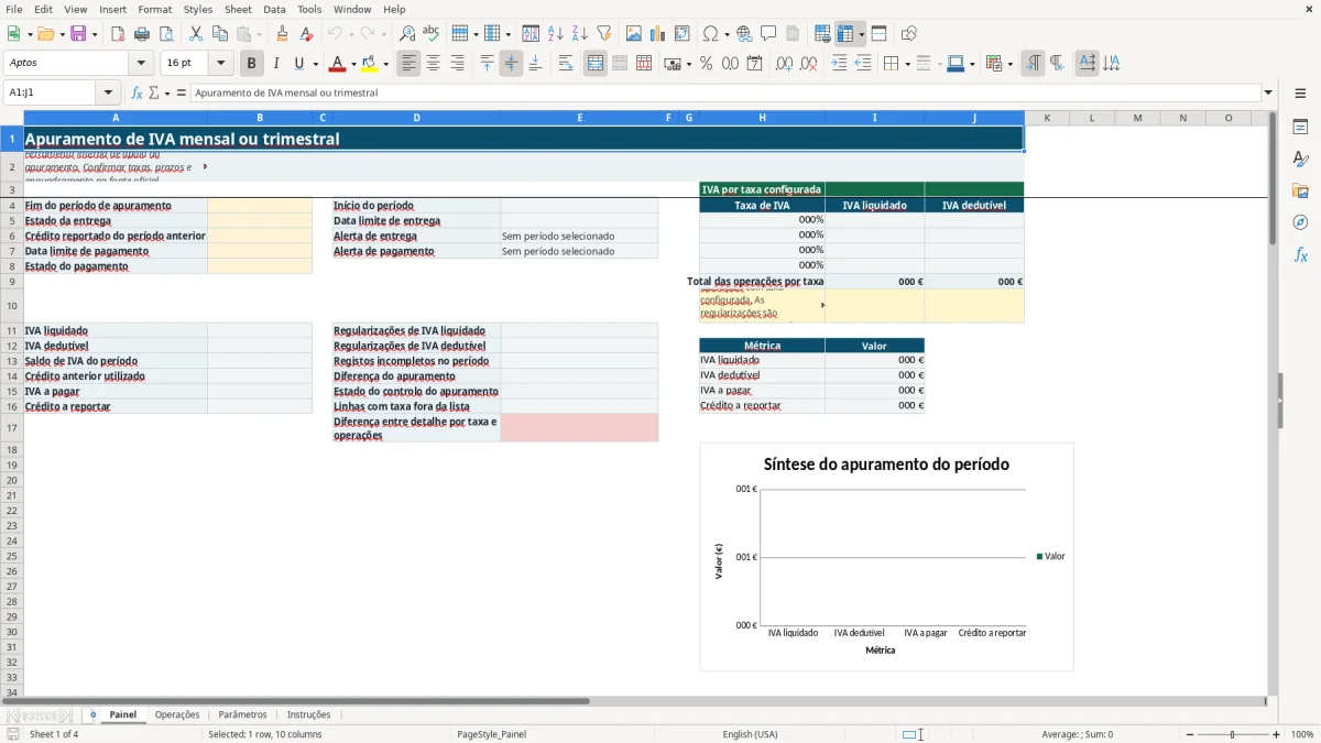 Pré-visualização da folha Painel do ficheiro Apuramento de IVA mensal ou trimestral em Excel: Modelo Grátis