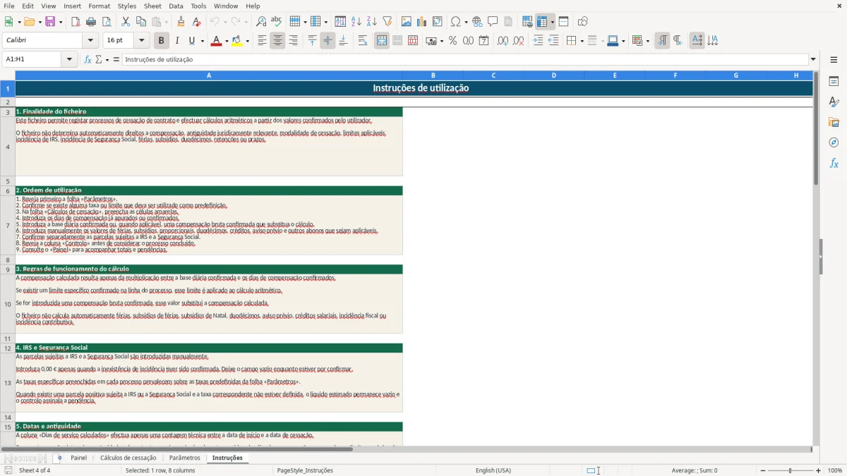Pré-visualização da folha Instruções do ficheiro Compensação por cessação de contrato: Modelo Excel Grátis