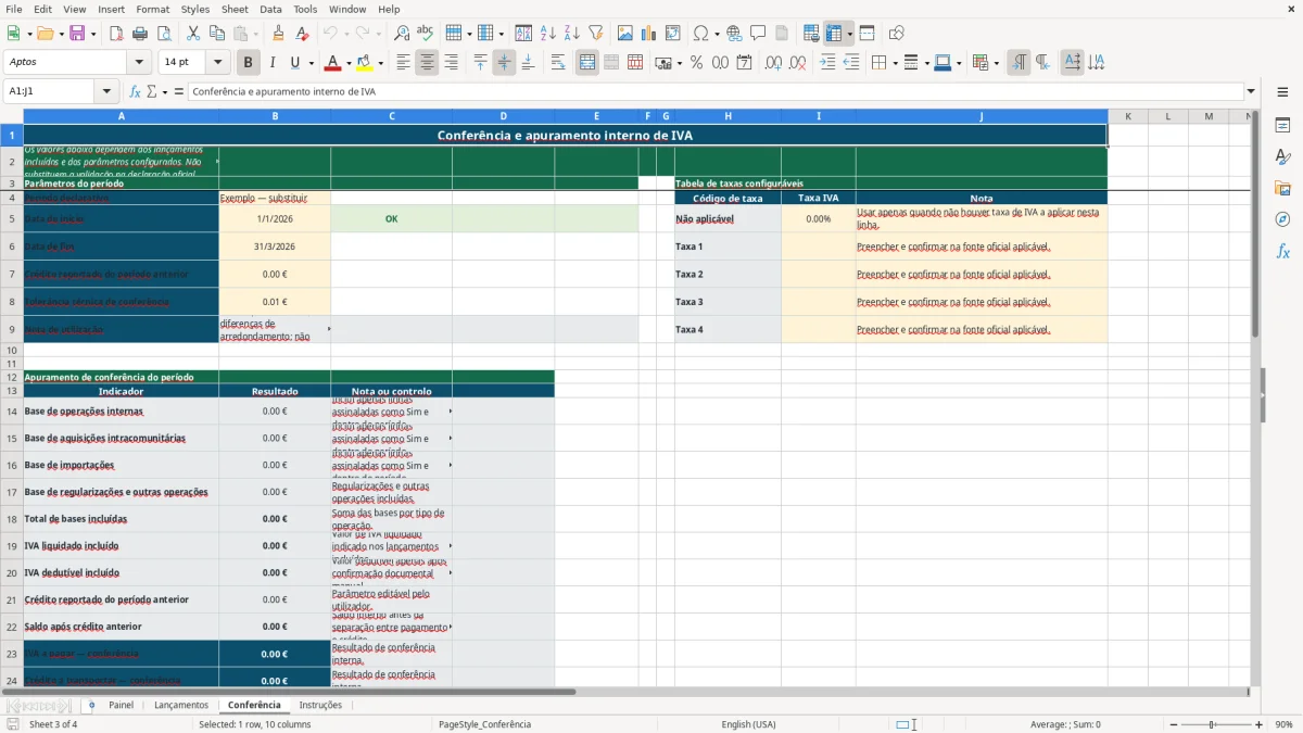 Pré-visualização da folha Conferência do ficheiro Declaração periódica de IVA em Excel: Modelo Grátis