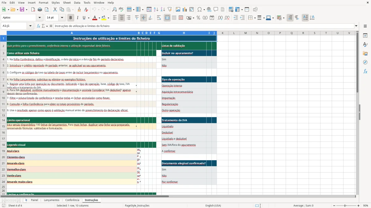 Pré-visualização da folha Instruções do ficheiro Declaração periódica de IVA em Excel: Modelo Grátis