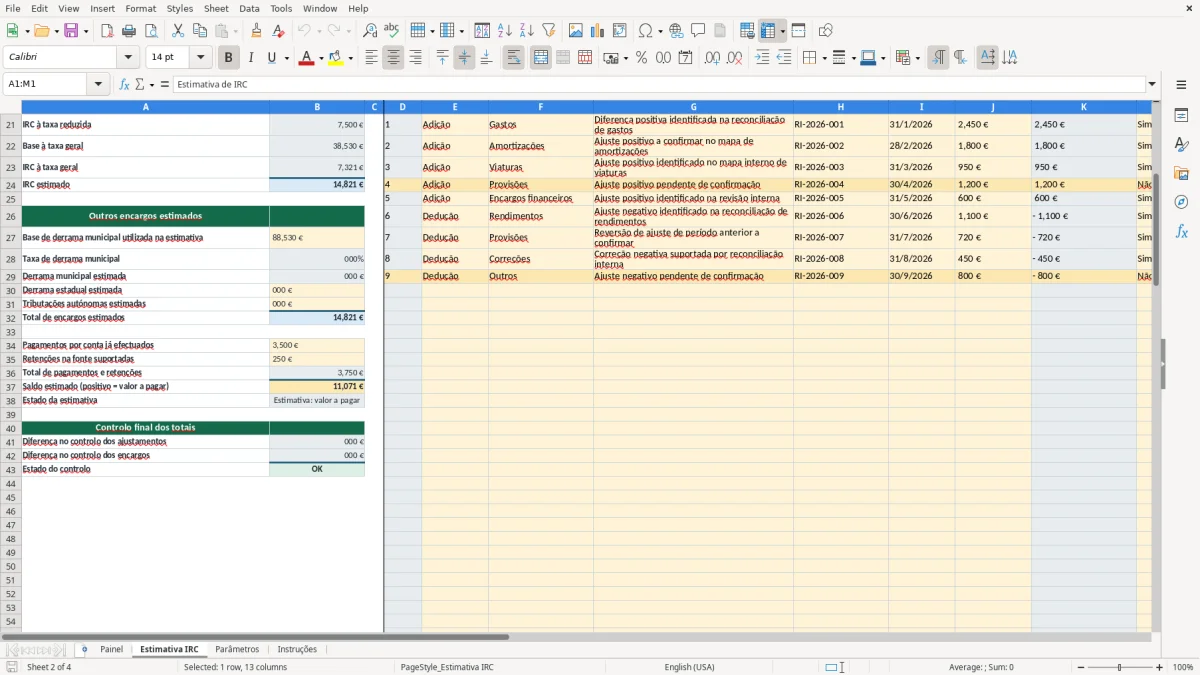 Pré-visualização da folha Estimativa IRC do ficheiro Estimativa de IRC para PME em Excel: Modelo Grátis