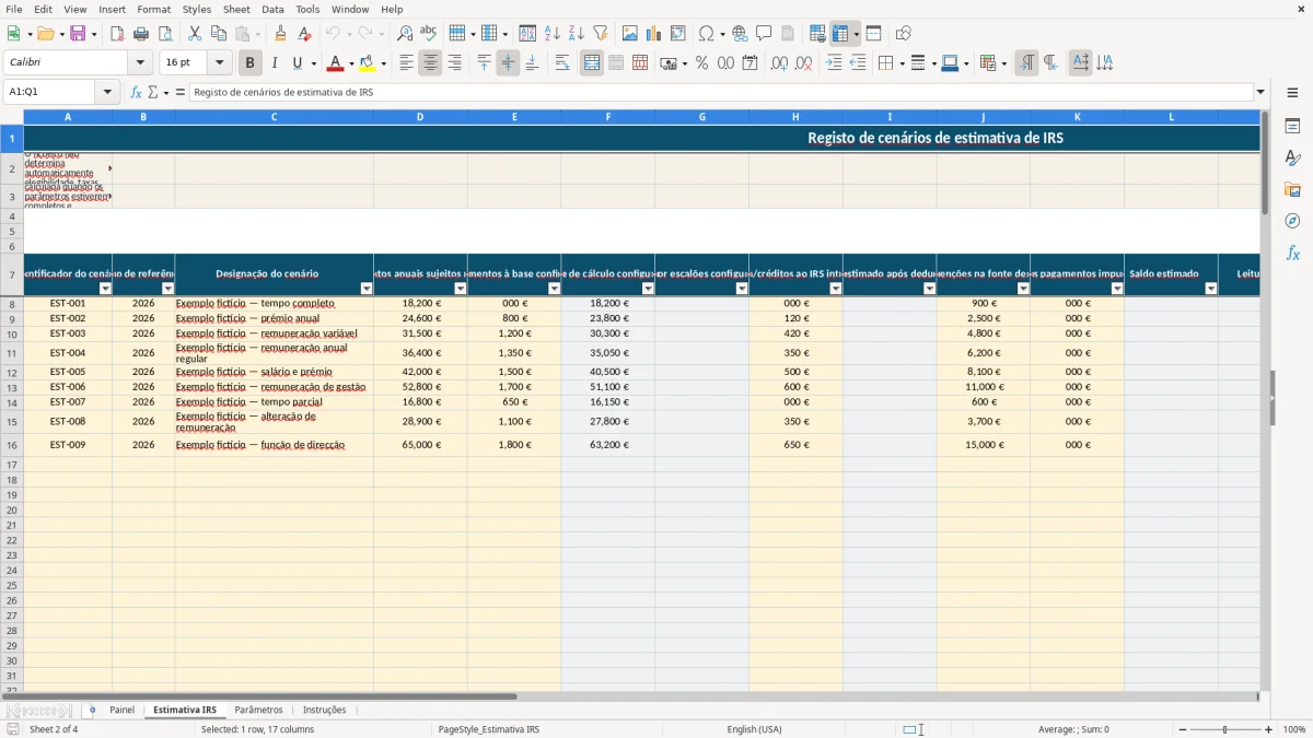 Pré-visualização da folha Estimativa IRS do ficheiro Estimativa de IRS de trabalhador dependente em Excel: Modelo Grátis