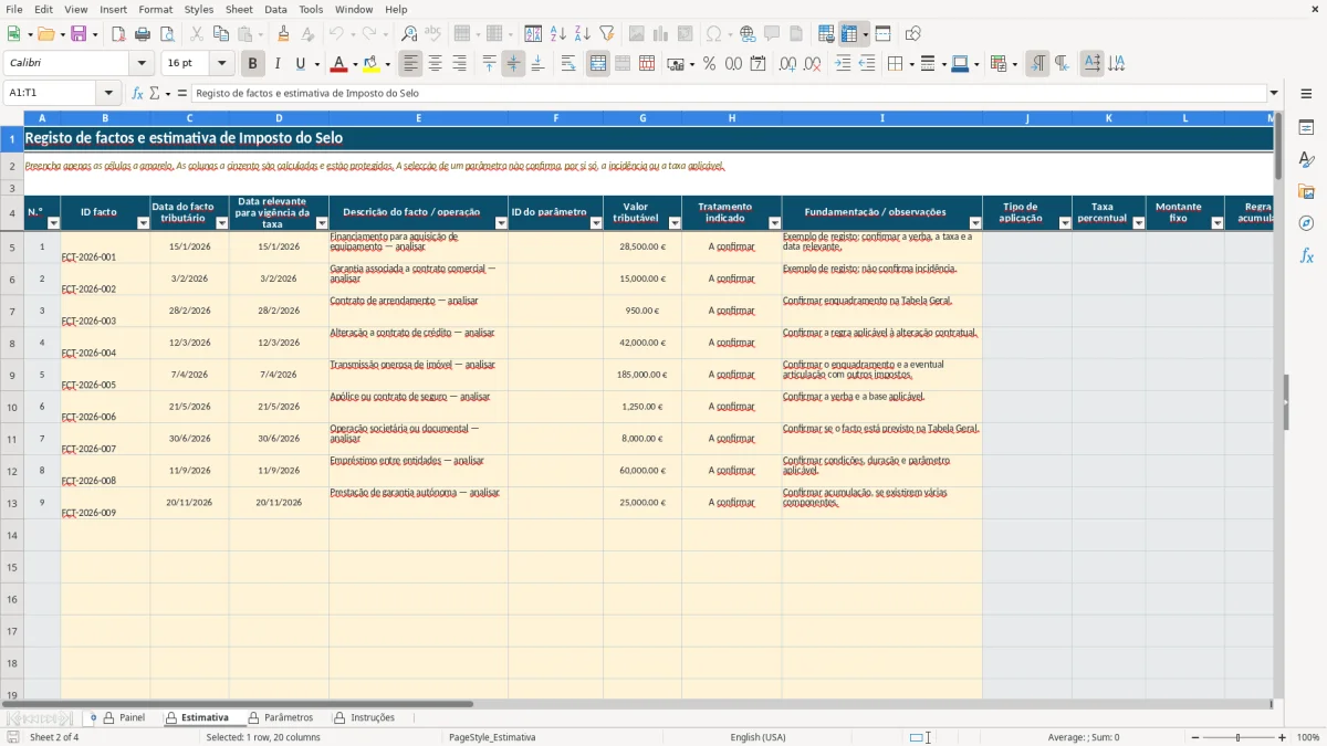 Pré-visualização da folha Estimativa do ficheiro Estimativa de Imposto do Selo em Excel: Modelo Grátis