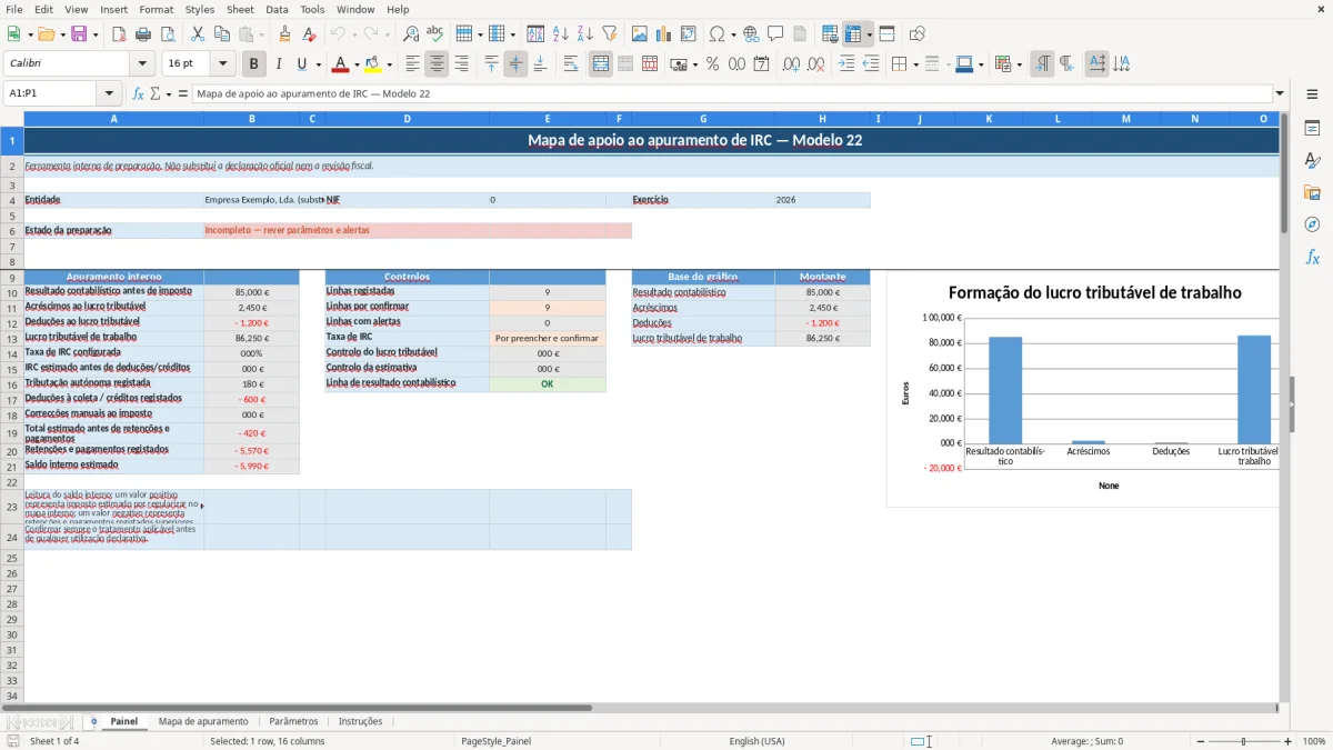 Pré-visualização da folha Painel do ficheiro Mapa do Modelo 22 de IRC em Excel Grátis