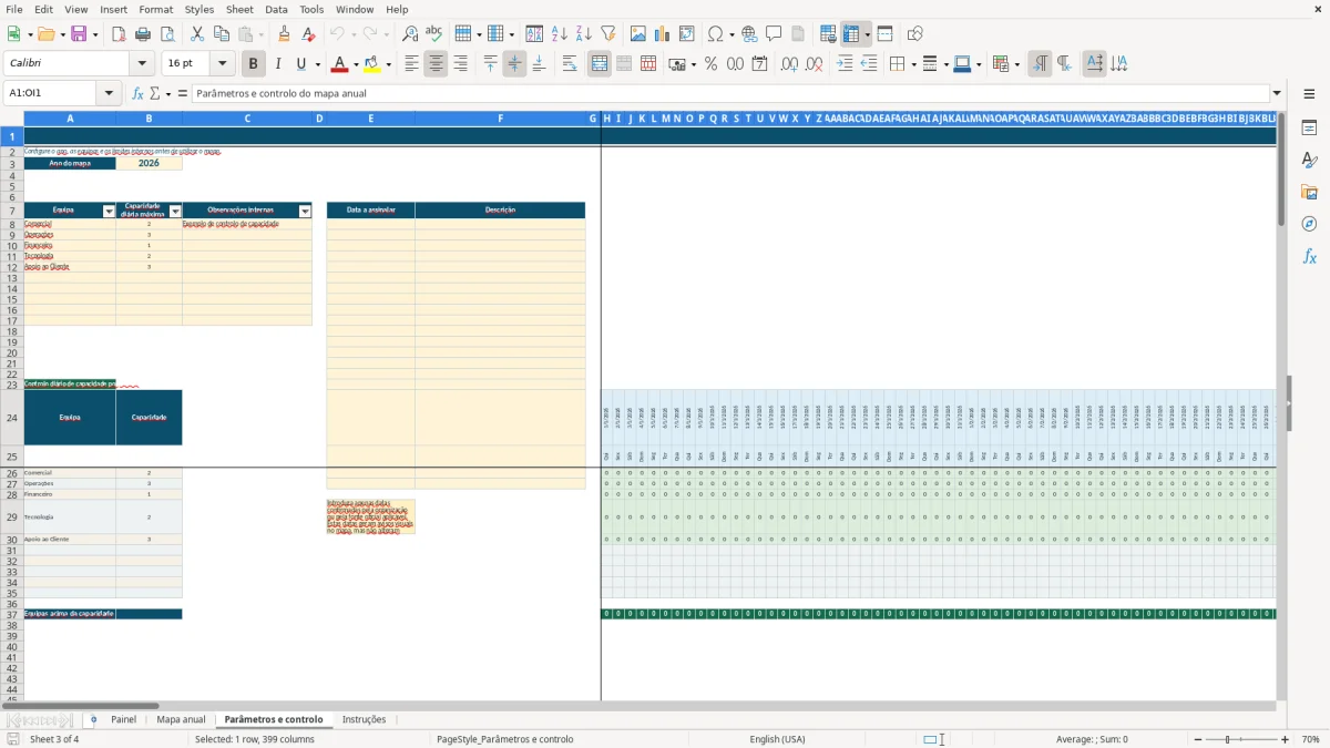 Pré-visualização da folha Parâmetros e controlo do ficheiro Mapa de férias de colaboradores em Excel: Modelo Grátis