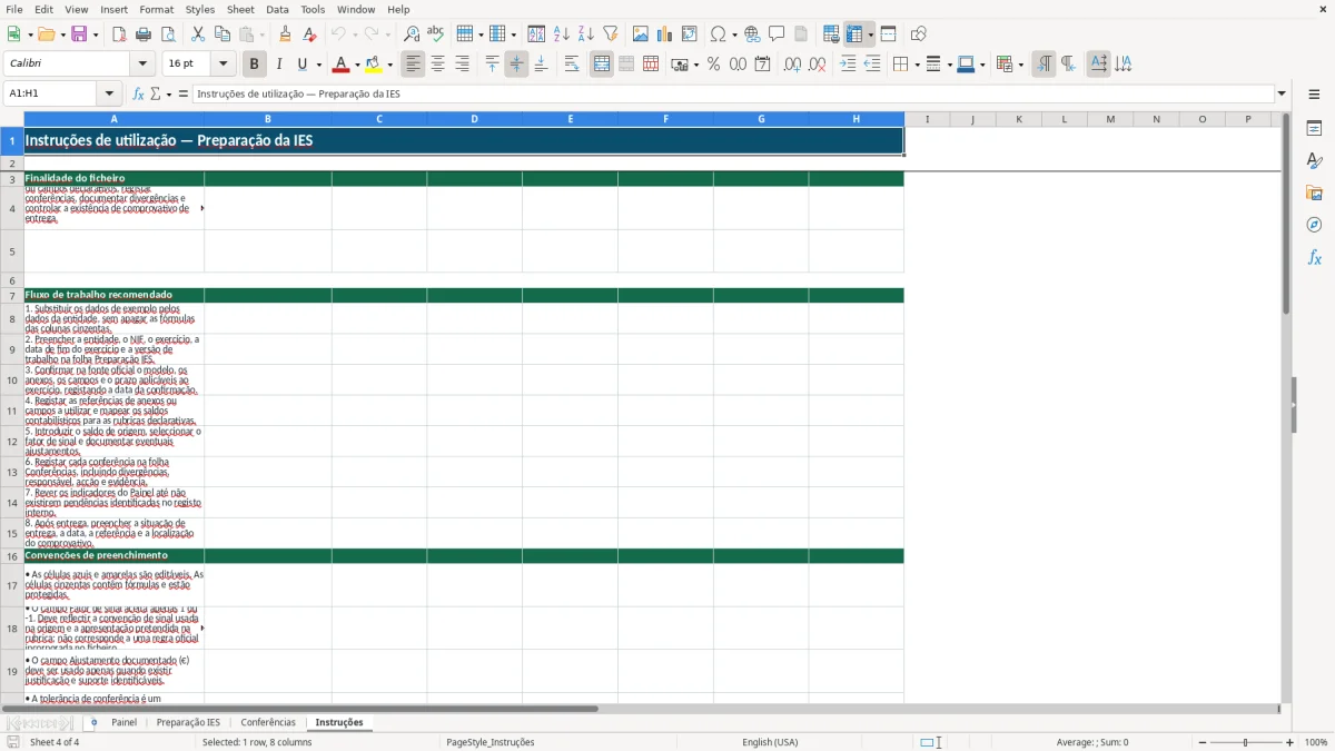 Pré-visualização da folha Instruções do ficheiro Preparação da IES em Excel: Modelo Grátis