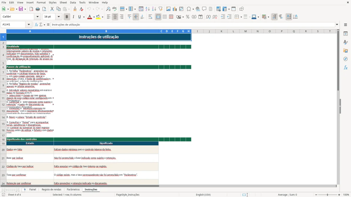 Pré-visualização da folha Instruções do ficheiro Retenções de IRS sobre rendimentos prediais em Excel: Modelo Grátis